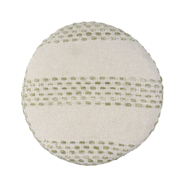 Homeroots 18" Ivory And Green Cotton Blend Round Striped Pouf Ottoman White,Sage  551567