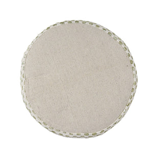 Homeroots 18" Ivory And Green Cotton Blend Round Striped Pouf Ottoman White,Sage  551567