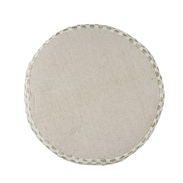 Homeroots 18" Ivory And Green Cotton Blend Round Striped Pouf Ottoman White,Sage  551567