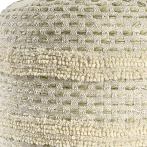 Homeroots 18" Ivory And Green Cotton Blend Round Striped Pouf Ottoman White,Sage  551567