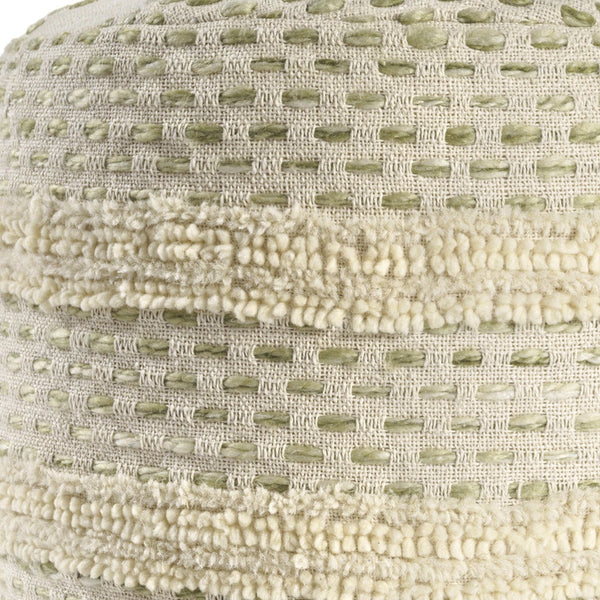 Homeroots 18" Ivory And Green Cotton Blend Round Striped Pouf Ottoman White,Sage  551567