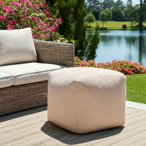 Homeroots 18" Chic Polyester Cube Outdoor Pouf Ottoman - Stylish, Versatile Footrest & Extra Seating Solution Taupe  551569