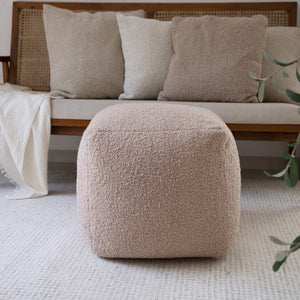 Homeroots 18" Chic Polyester Cube Outdoor Pouf Ottoman - Stylish, Versatile Footrest & Extra Seating Solution Taupe  551569