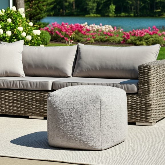 Homeroots 18" Chic Polyester Cube Outdoor Pouf Ottoman - Stylish, Versatile Footrest & Extra Seating Solution Gray  551571