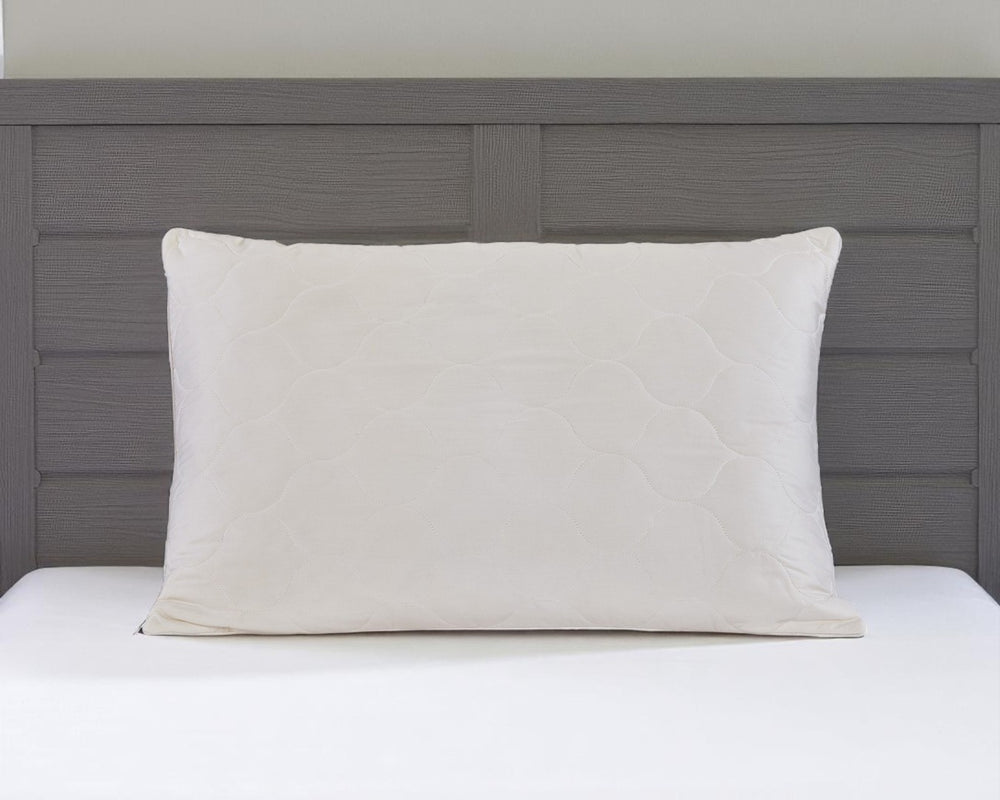 HomeRoots Cotton Hypoallergenic Bed Pillow - Plush Wool Fill, Quilted Cover, Customizable Loft for Cool Sleep 551574