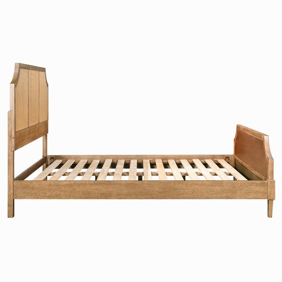 English Elm Woven Cane Queen Platform Bedframe with Toasted Almond Wood, 500 lb Capacity, 6" Clearance, 14 Slats B035S00061
