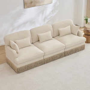 English Elm 100" Leopard Chenille Sectional Sofa with Tassel Trim Deep Seat Modular Living Room Couch Beige W5656S00004