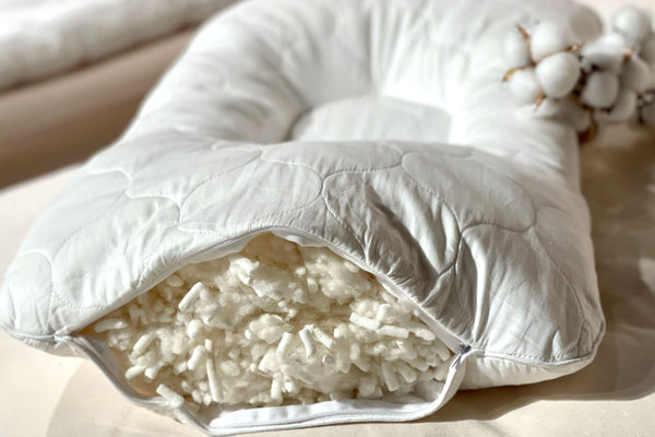 HomeRoots Cotton Hypoallergenic Queen Size Bed Pillow with Latex Foam & Wool for Cool, Firm Support & Comfort 551591
