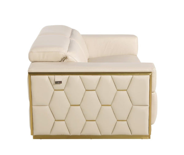 Homeroots 89" Beige And Gold Leather Sofa   551592