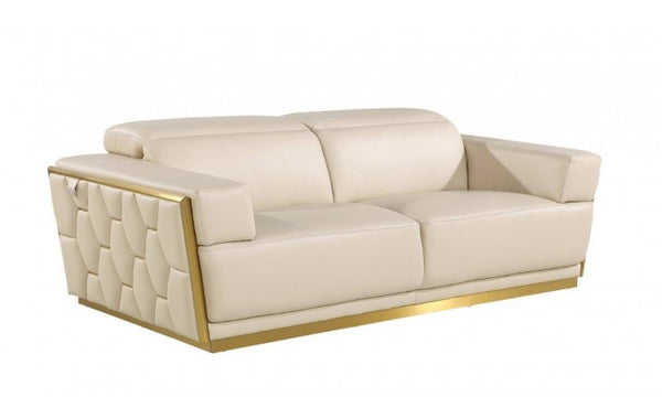 Homeroots 89" Beige And Gold Leather Sofa   551592