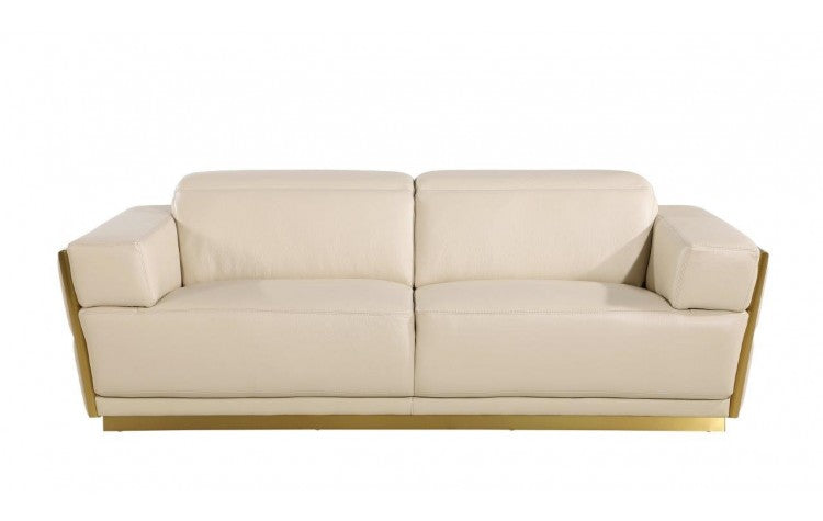 Homeroots 89" Beige And Gold Leather Sofa   551592