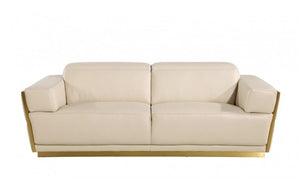 Homeroots 89" Beige And Gold Leather Sofa   551592