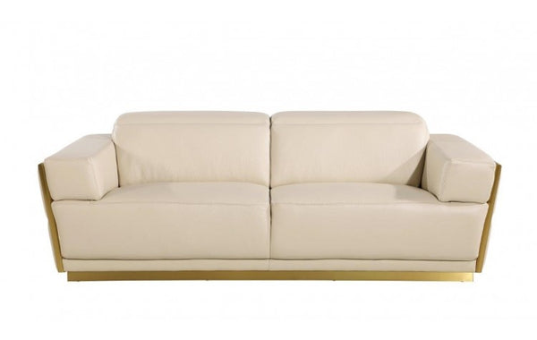Homeroots 89" Beige And Gold Leather Sofa   551592