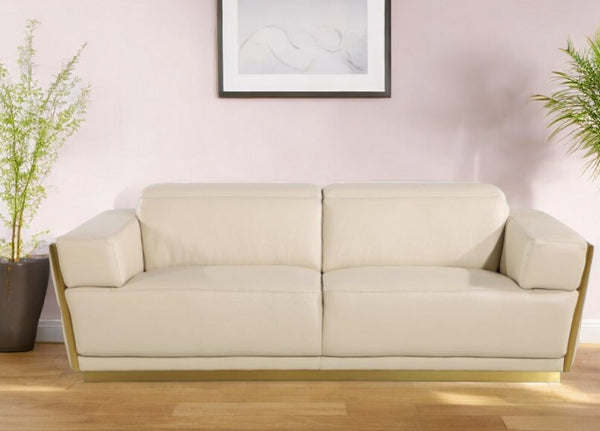 Homeroots 89" Beige And Gold Leather Sofa   551592