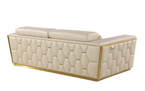 Homeroots 89" Beige And Gold Leather Sofa   551592