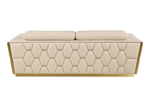 Homeroots 89" Beige And Gold Leather Sofa   551592