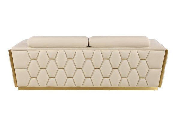 Homeroots 89" Beige And Gold Leather Sofa   551592