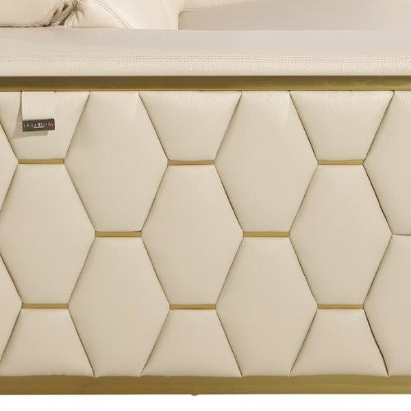 Homeroots 89" Beige And Gold Leather Sofa   551592