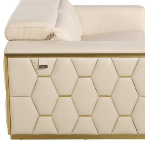Homeroots 89" Beige And Gold Leather Sofa   551592