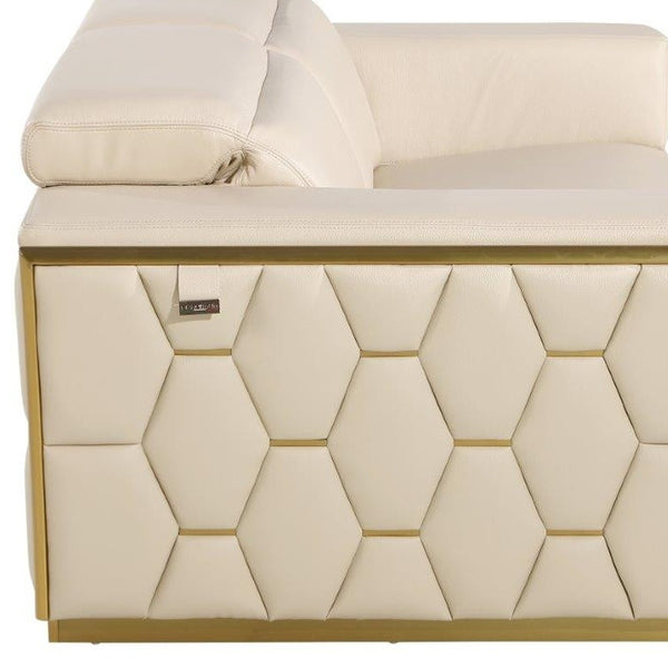 Homeroots 89" Beige And Gold Leather Sofa   551592