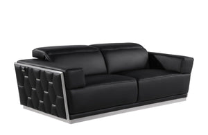 Homeroots 89" Black And Silver Leather Sofa   551593