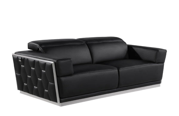 Homeroots 89" Black And Silver Leather Sofa   551593