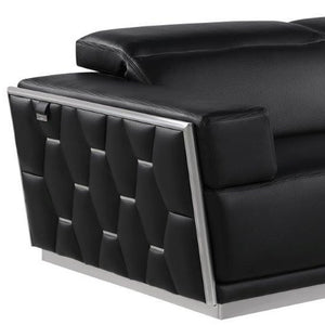 Homeroots 89" Black And Silver Leather Sofa   551593