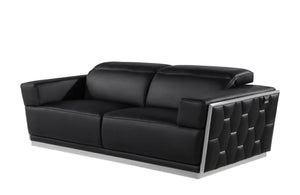 Homeroots 89" Black And Silver Leather Sofa   551593
