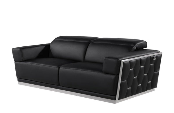 Homeroots 89" Black And Silver Leather Sofa   551593