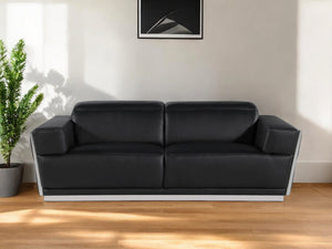 Homeroots 89" Black And Silver Leather Sofa   551593