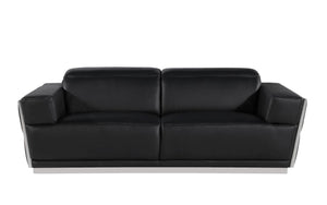 Homeroots 89" Black And Silver Leather Sofa   551593