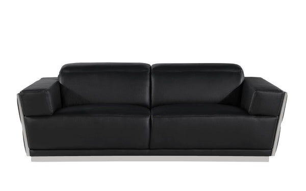 Homeroots 89" Black And Silver Leather Sofa   551593