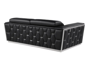 Homeroots 89" Black And Silver Leather Sofa   551593
