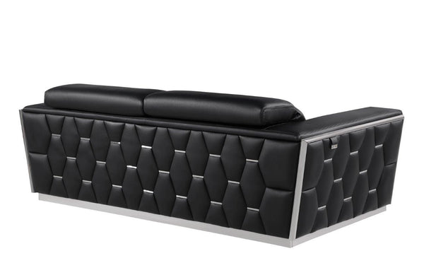 Homeroots 89" Black And Silver Leather Sofa   551593