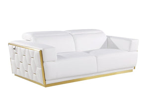 Homeroots 89" White And Silver Leather Sofa   551594