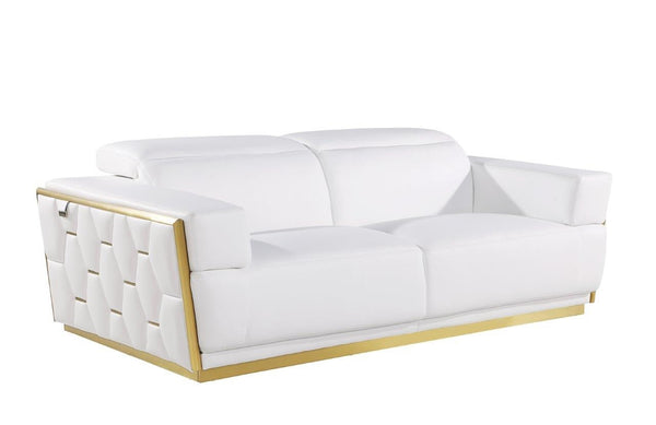 Homeroots 89" White And Silver Leather Sofa   551594