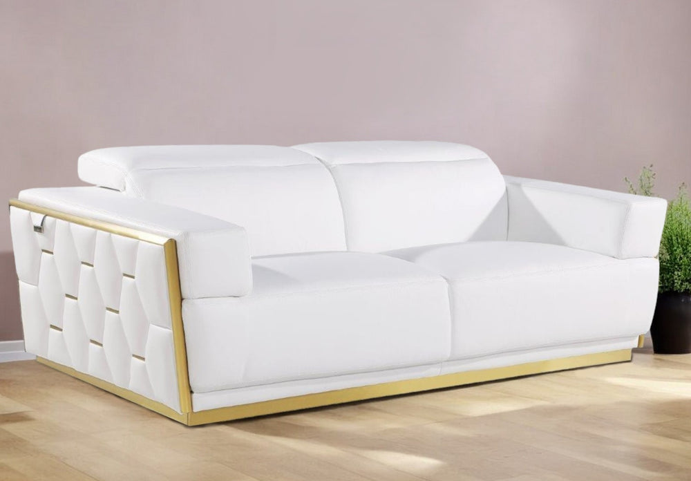 Homeroots 89" White And Silver Leather Sofa   551594