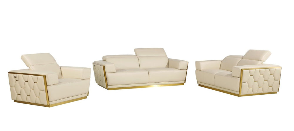 HomeRoots Three Piece Italian Leather Sectional Sofa Set Luxurious Six Seat Living Room 551598