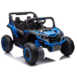 English Elm 24v Two Seat Kids Electric Utv with Parental Remote Suspension Off Road Ride On Blue W1578P184799