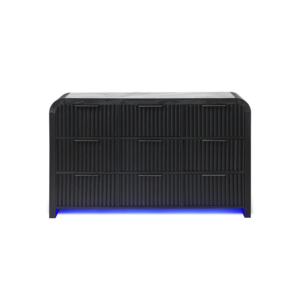 English Elm Beverly Fluted White and Black Chest with LED Lighting, Solid Wood & MDF, Spacious Edge-Pull Drawers White+Black 66.5 L x 21 W x 41.5 H B201P391770