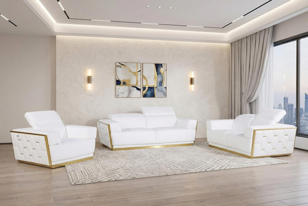 Three Piece Italian Leather Sectional Sofa Set Seating Six in Modern Living Room