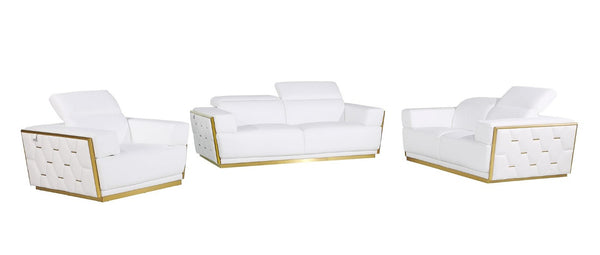 HomeRoots Three Piece Italian Leather Sectional Sofa Set Seating Six in Modern Living Room 551600