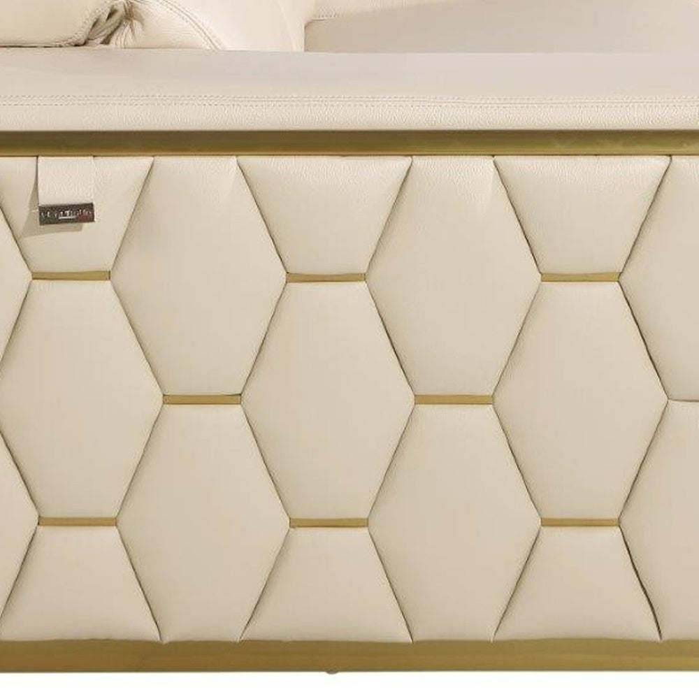 HomeRoots 70" Beige Italian Leather Loveseat - Luxurious Comfort, Modern Design & Gold Accents for Any Space 551601