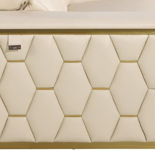 HomeRoots 70" Beige Italian Leather Loveseat - Luxurious Comfort, Modern Design & Gold Accents for Any Space 551601