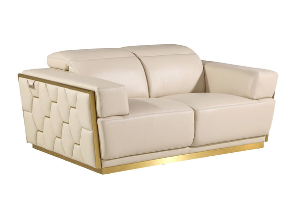 HomeRoots 70" Beige Italian Leather Loveseat - Luxurious Comfort, Modern Design & Gold Accents for Any Space 551601