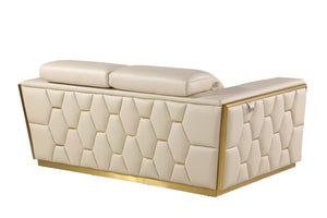 HomeRoots 70" Beige Italian Leather Loveseat - Luxurious Comfort, Modern Design & Gold Accents for Any Space 551601