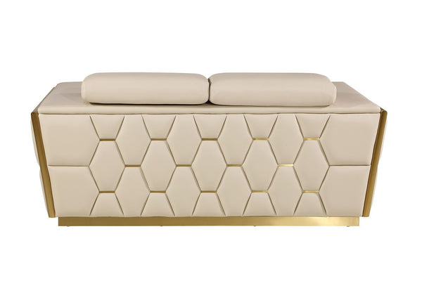 HomeRoots 70" Beige Italian Leather Loveseat - Luxurious Comfort, Modern Design & Gold Accents for Any Space 551601