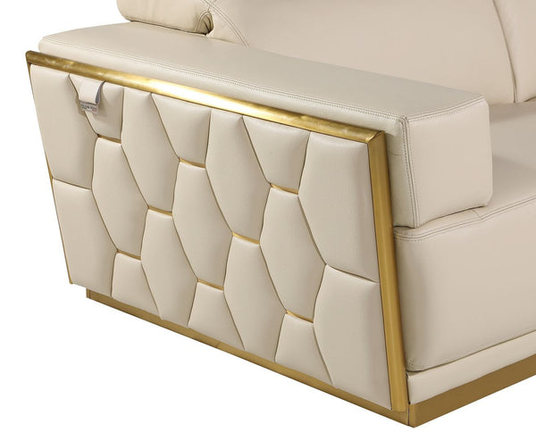 HomeRoots 70" Beige Italian Leather Loveseat - Luxurious Comfort, Modern Design & Gold Accents for Any Space 551601