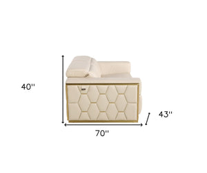 HomeRoots 70" Beige Italian Leather Loveseat - Luxurious Comfort, Modern Design & Gold Accents for Any Space 551601