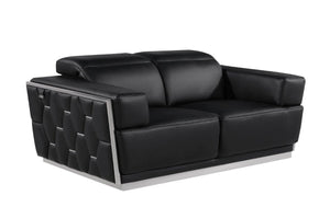 Homeroots 70" Black And Silver Italian Leather Loveseat   551602